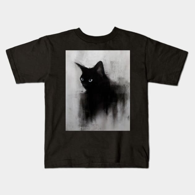 Black Cat Kids T-Shirt by Pencil Brody